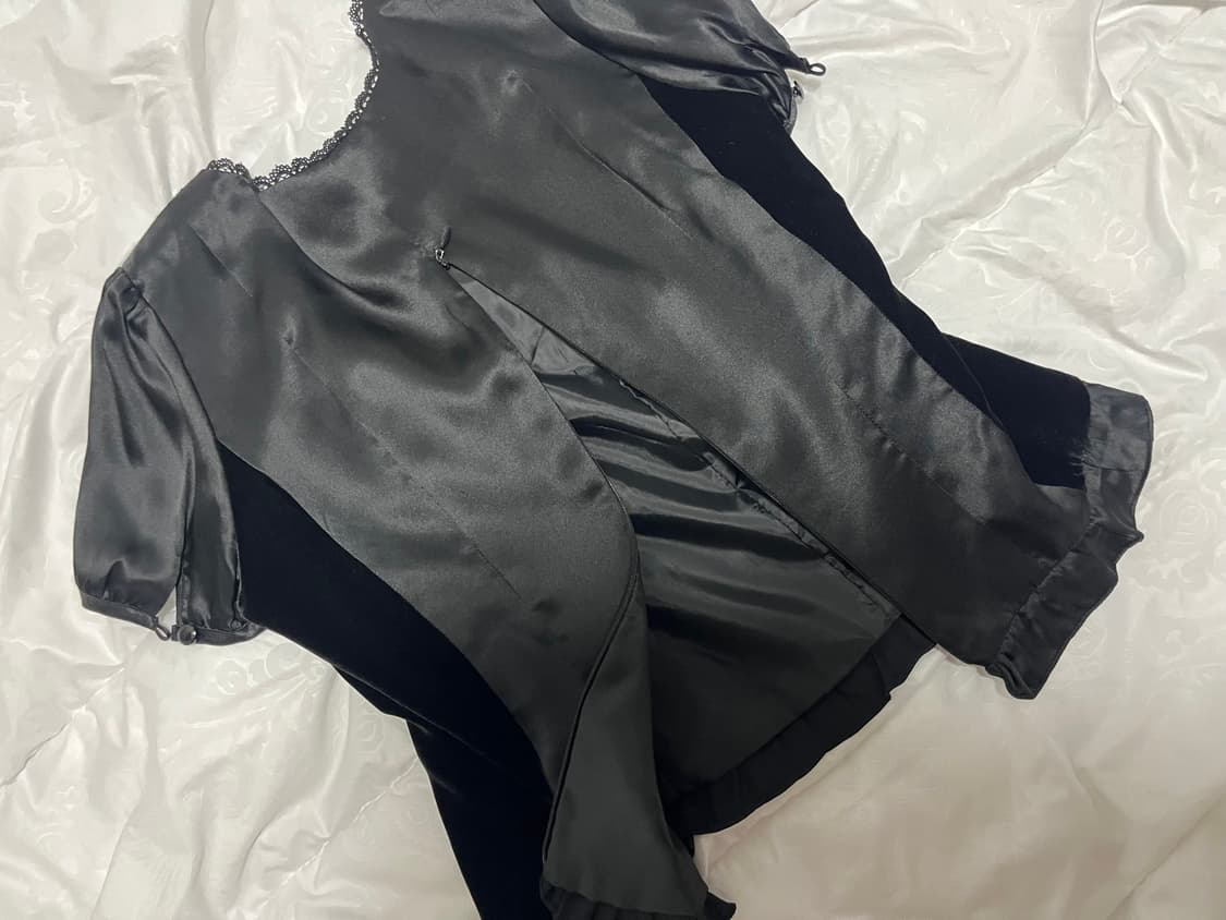 고딕 레이스 벨벳 반팔 탑 고스로리고스펑크스팀펑크갸루일브빈티지 상품이미지3