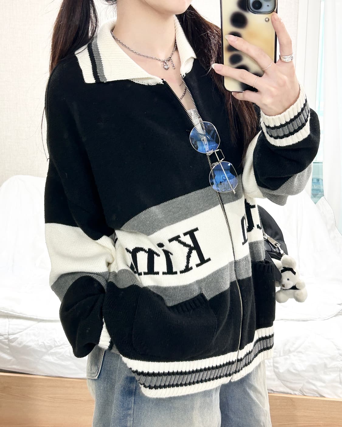 마뗑킴 빅로고 카라넥 니트집업 상품이미지3