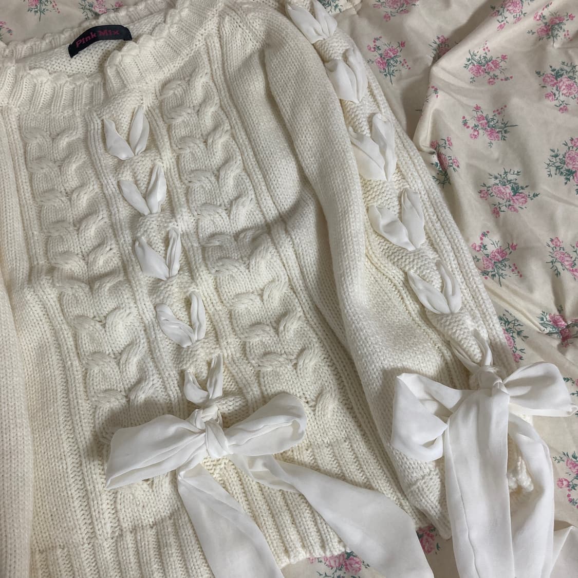 핑크믹스 리본 오프숄더 니트 히메 갸루 달천 핀터레스트 상품이미지4