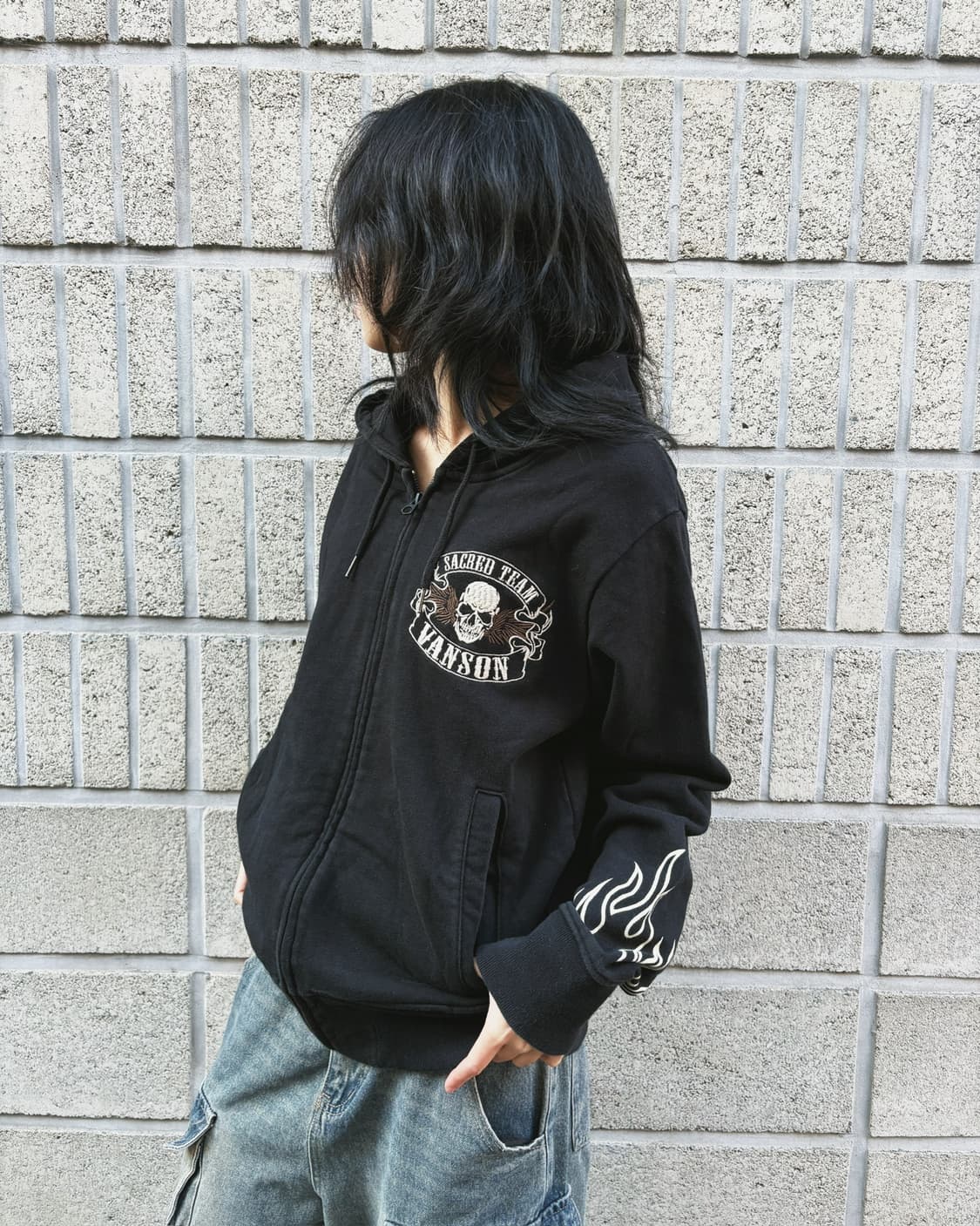 밴슨 스컬 풀 자수패치 후드집업 상품이미지5
