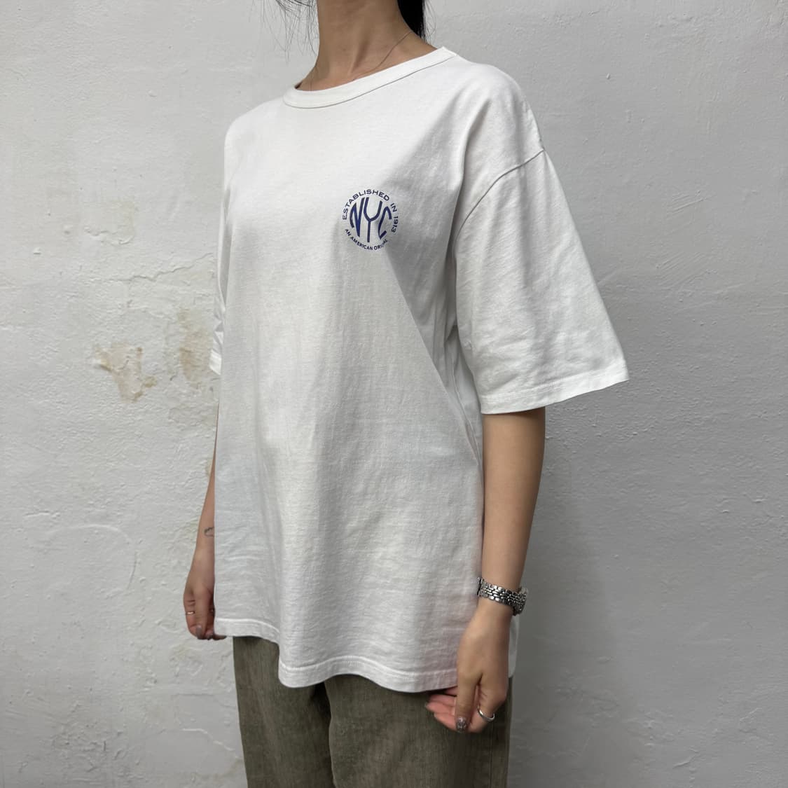 쇼트(Schott) 화이트컬러 양면 스탬프 프린팅 로고 크루넥 반팔 상품이미지1