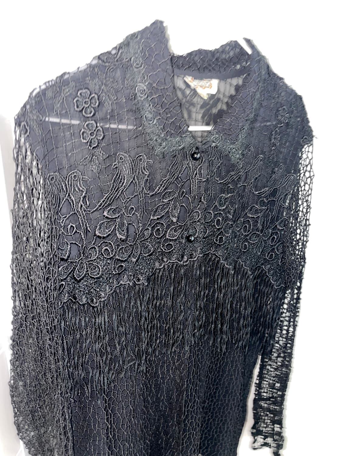 블랙 프린지 레이스 시스루 셔츠 상품이미지4