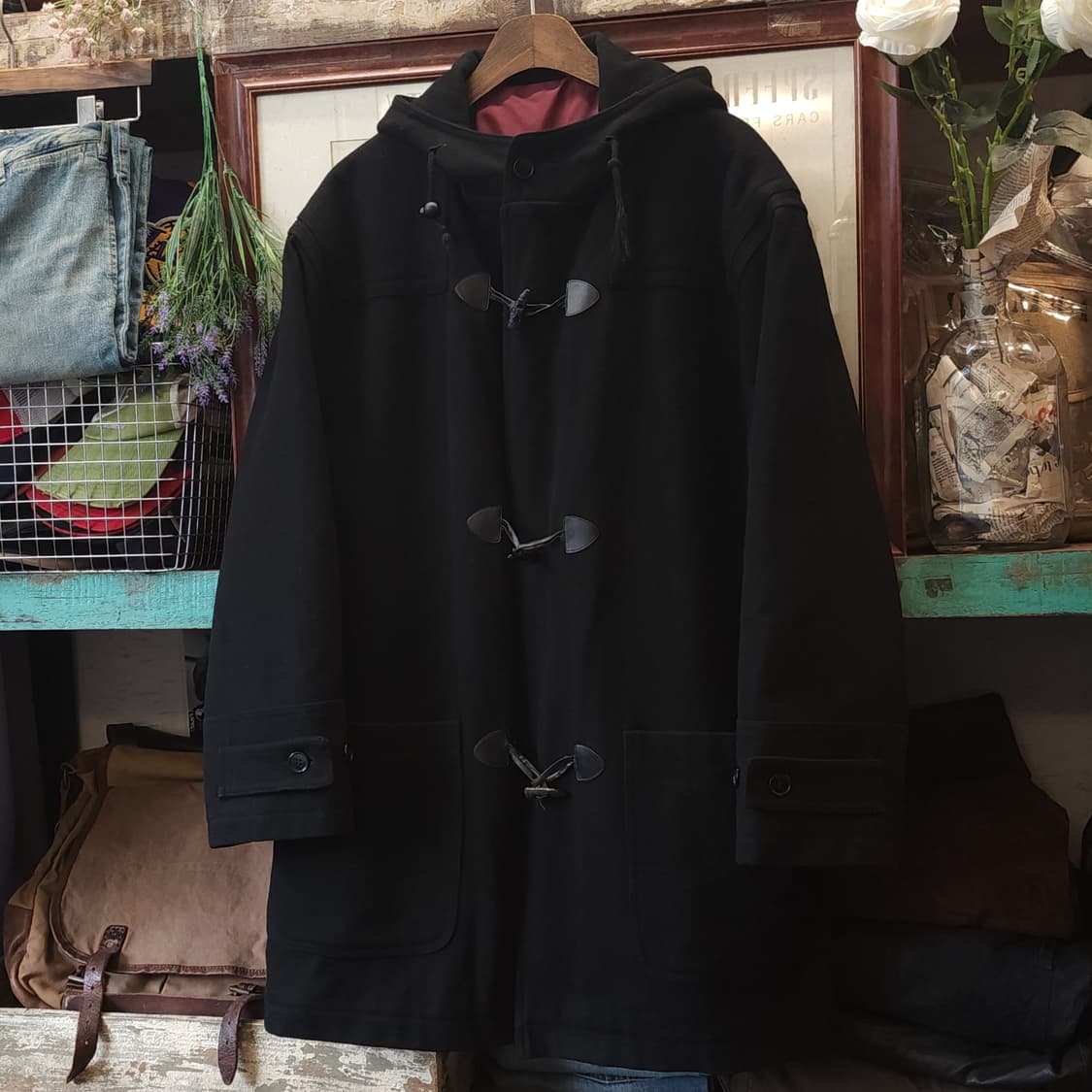 90s 프렌치 울 코트 빈티지 코트 이태리 더플코트 블랙 나바호 L 상품이미지1