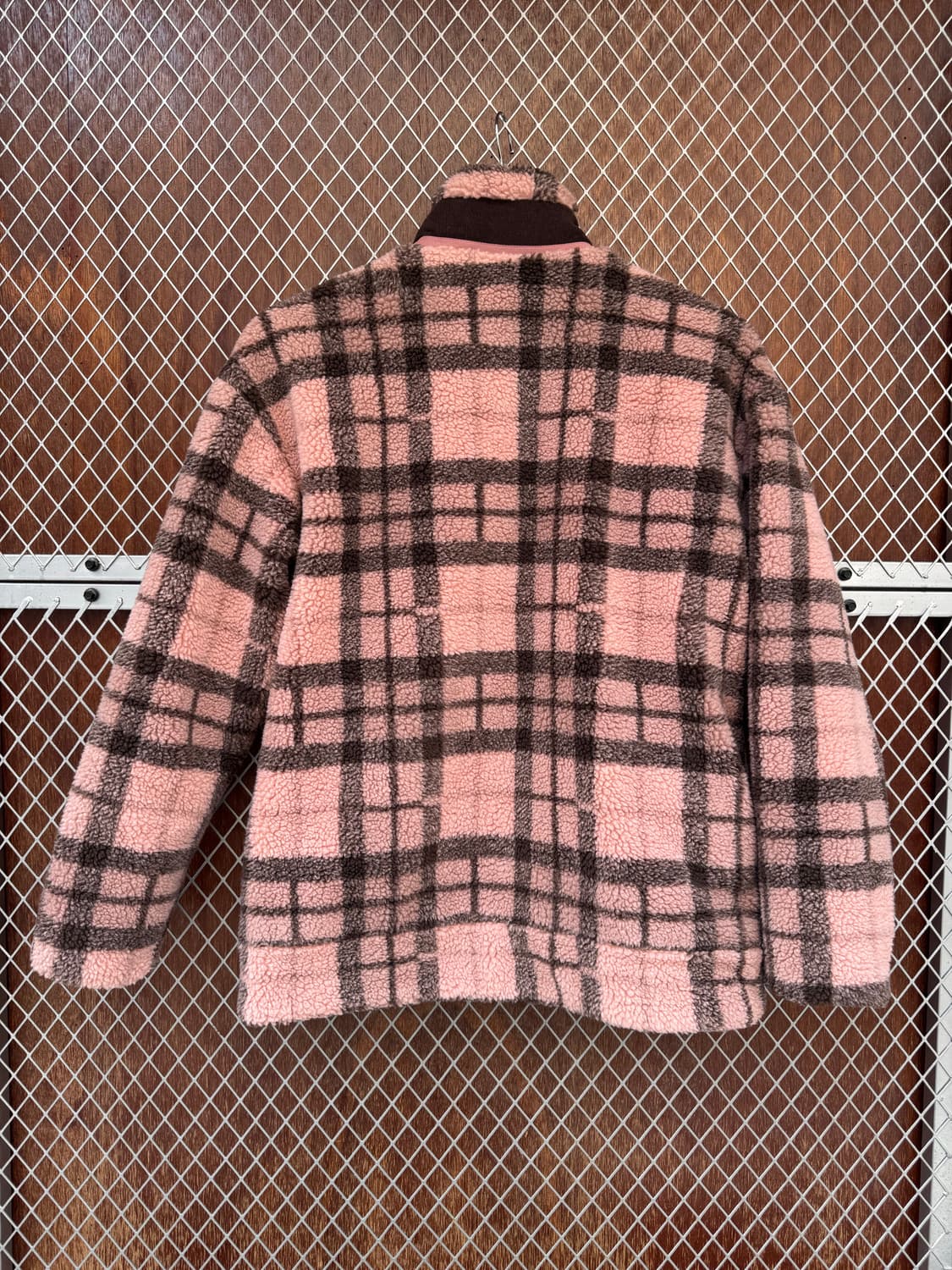 에디바우어 체크 헤비 핑크 플리스 뽀글이 후리스 자켓 M 상품이미지5