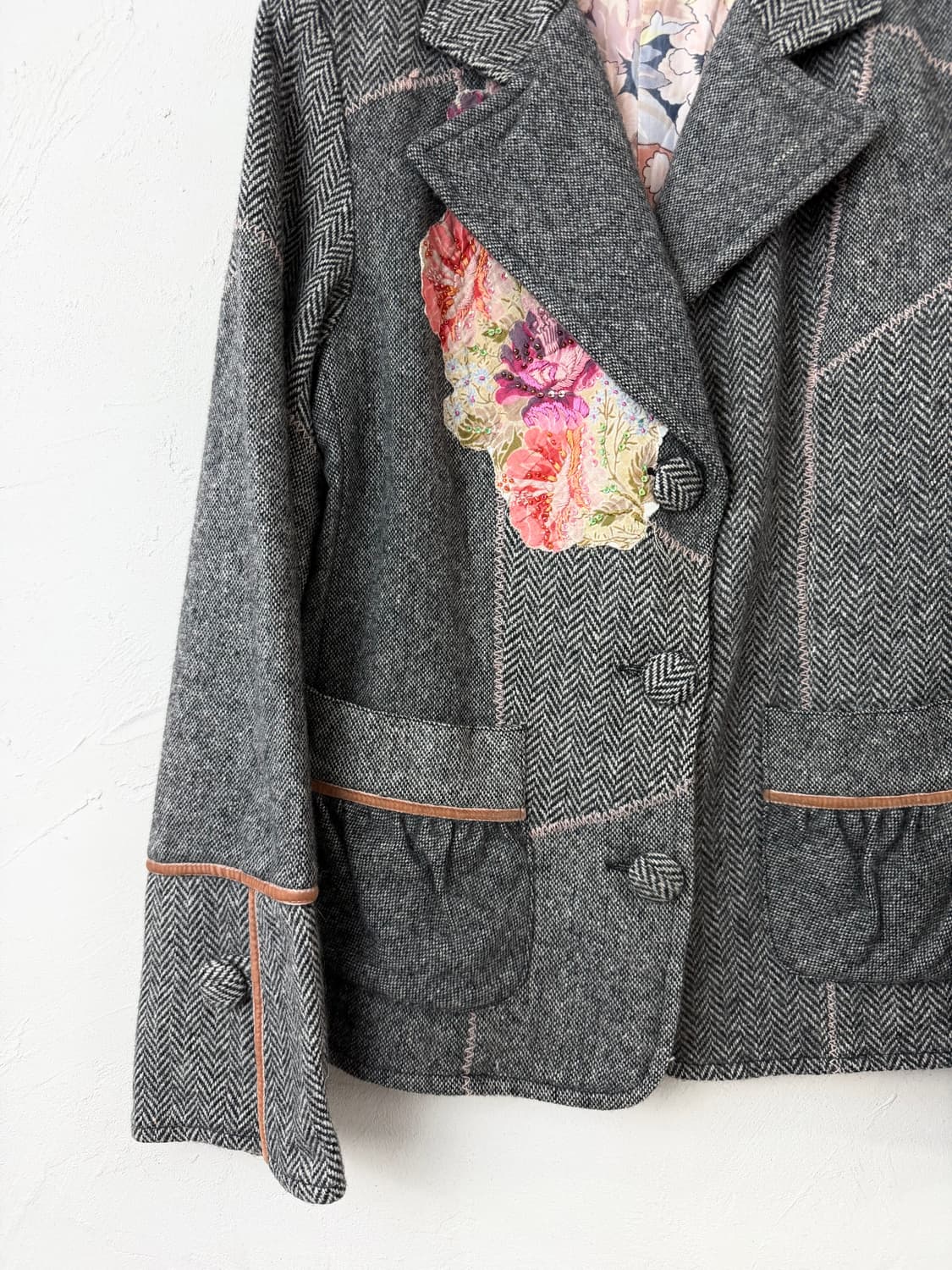 Derhy 핑크 스티치 패치워크 자켓 상품이미지2