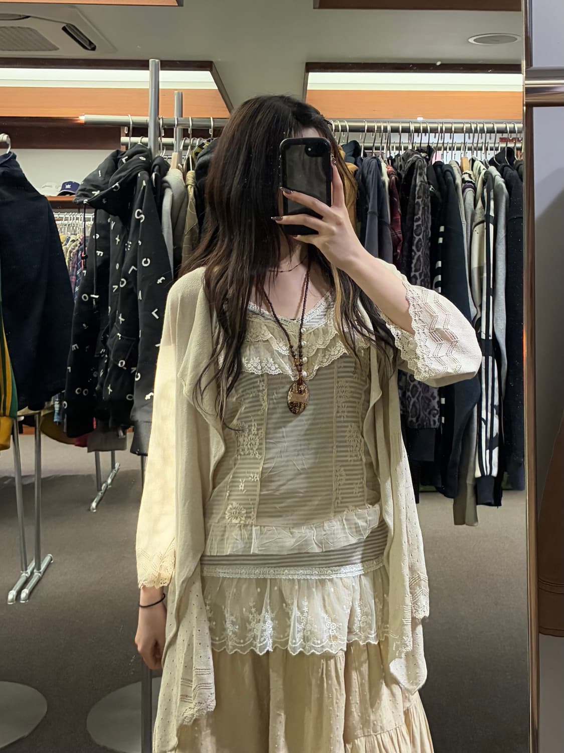 M)Japanese vintage 여성 레이스 디테일 시스루 나시 상품이미지1