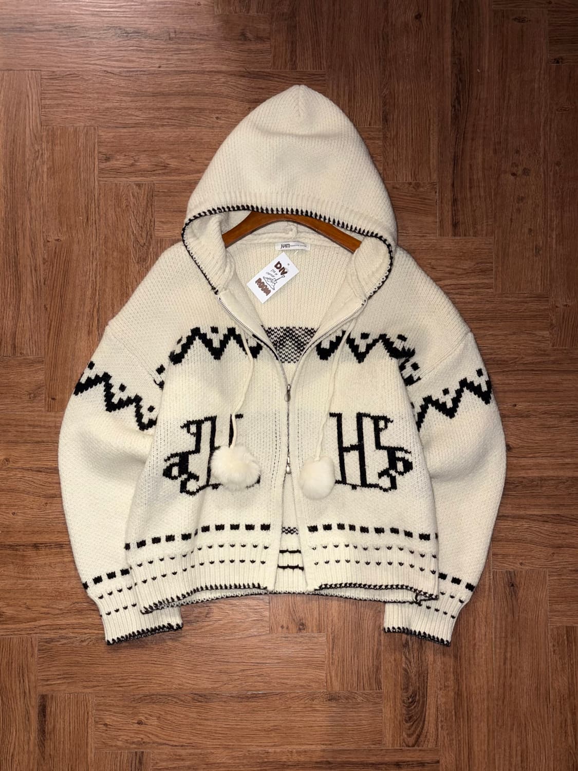 빈티지 후드 폼폼 니트집업 상품이미지4