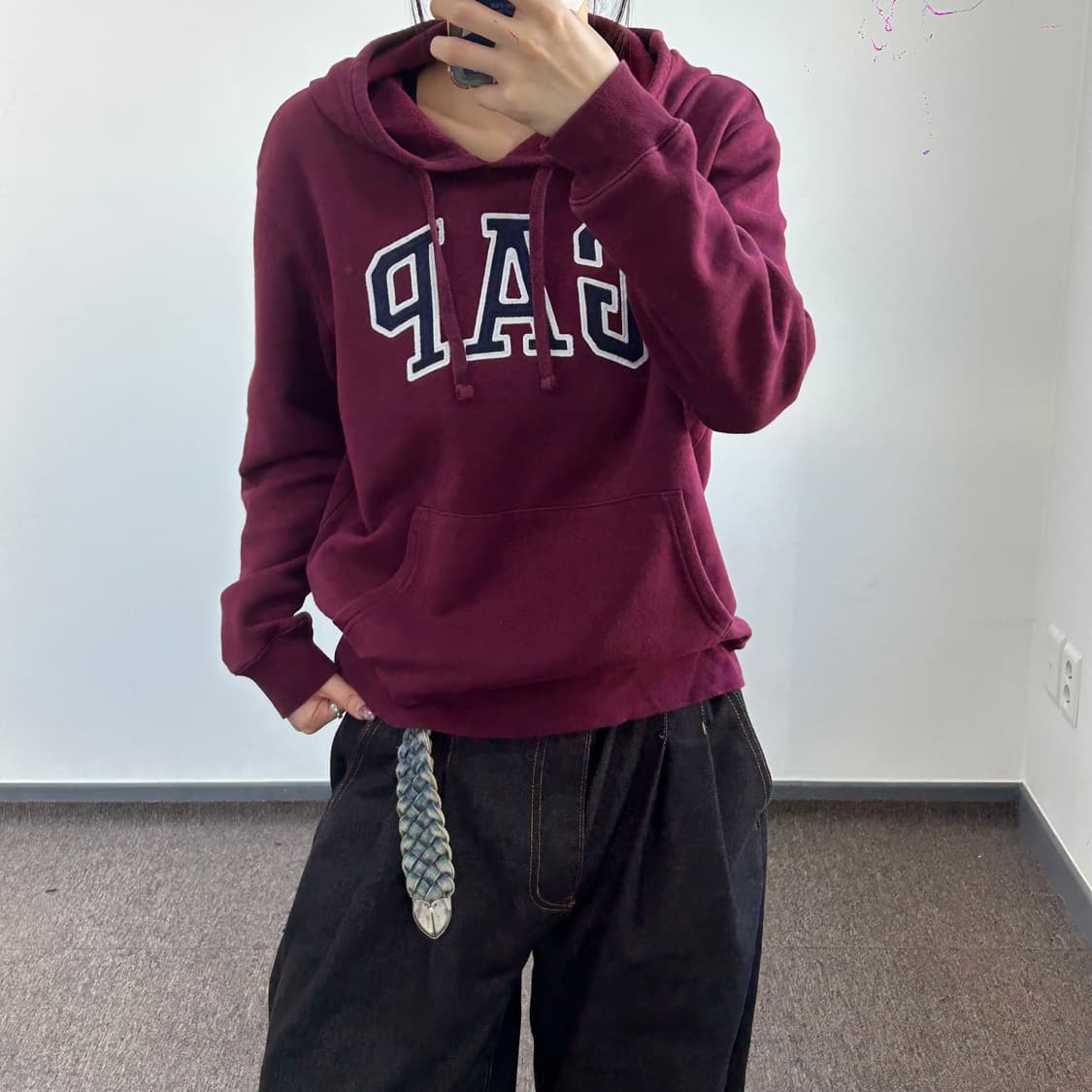 Gap 갭 네이비로고 와인 후드티 상품이미지1