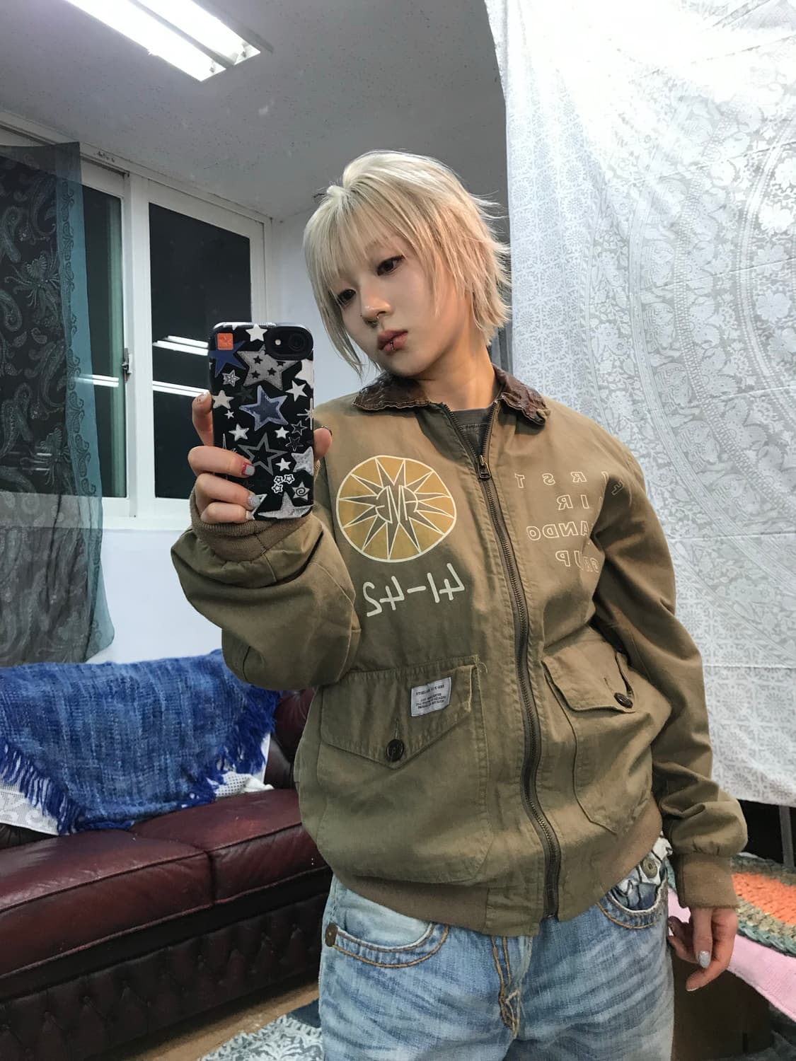 Red-pig 빈티지 프린팅 워크자켓 상품이미지1