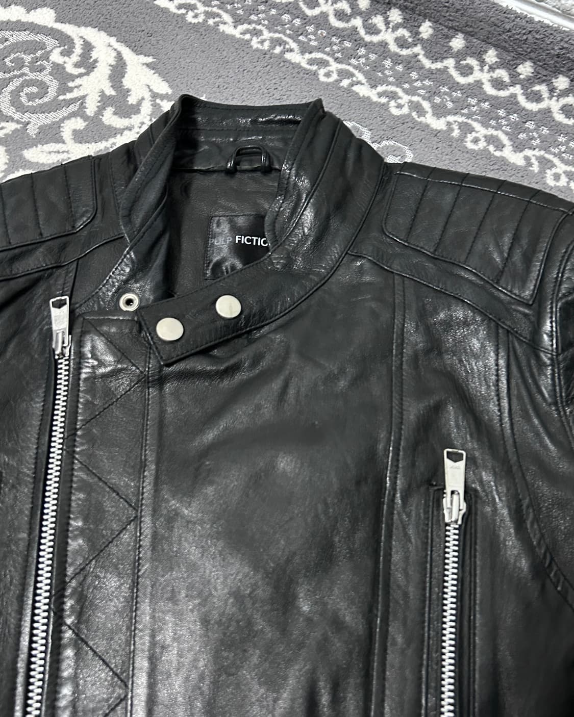 사선 레더 바이커 자켓 상품이미지5