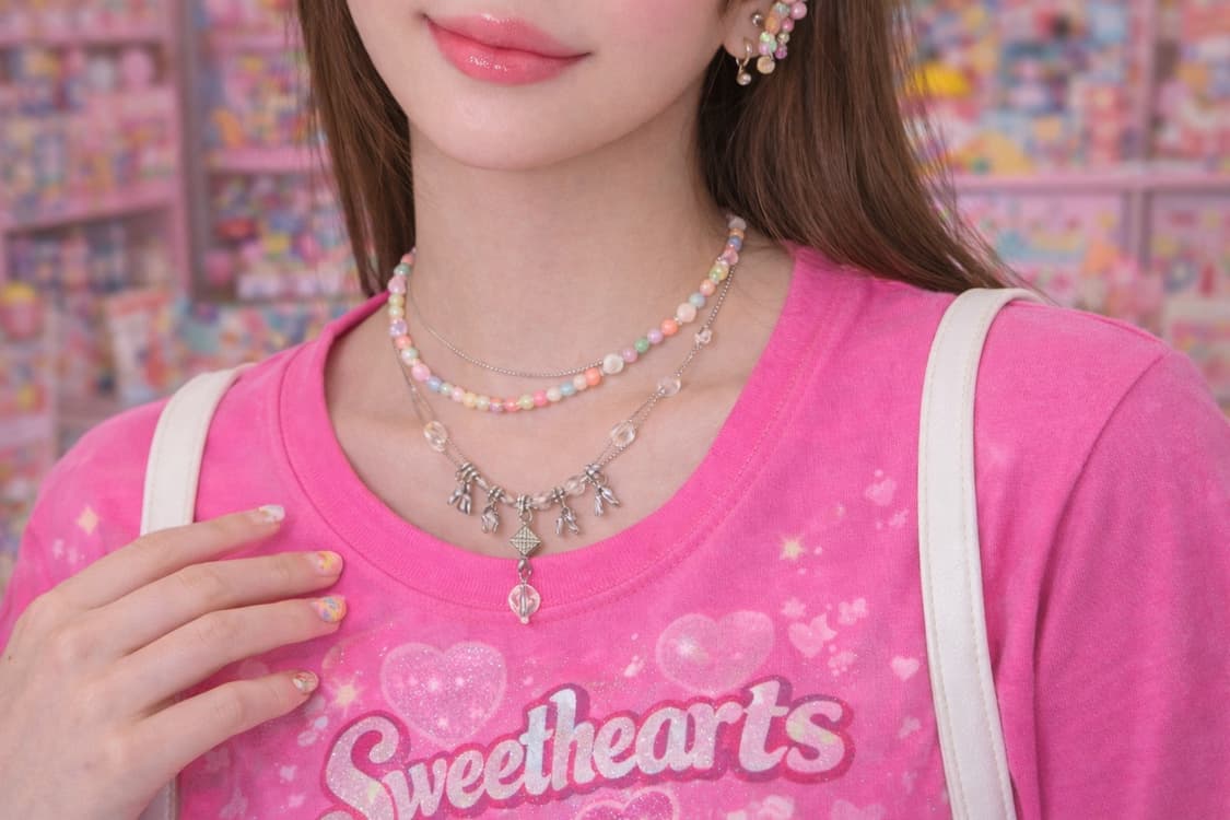 빈티지 페어리 키치 러블리 무드 비즈 목걸이 상품이미지1