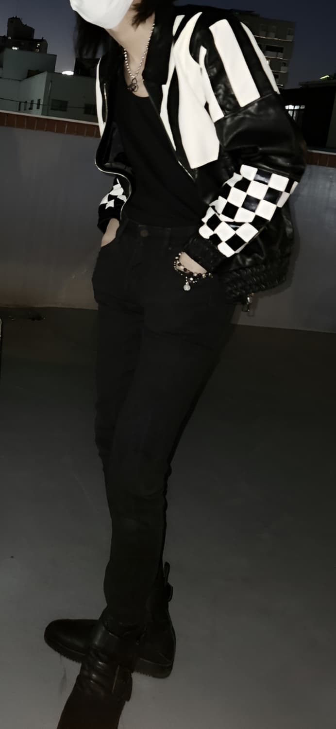 체커보드 레더자켓 상품이미지1