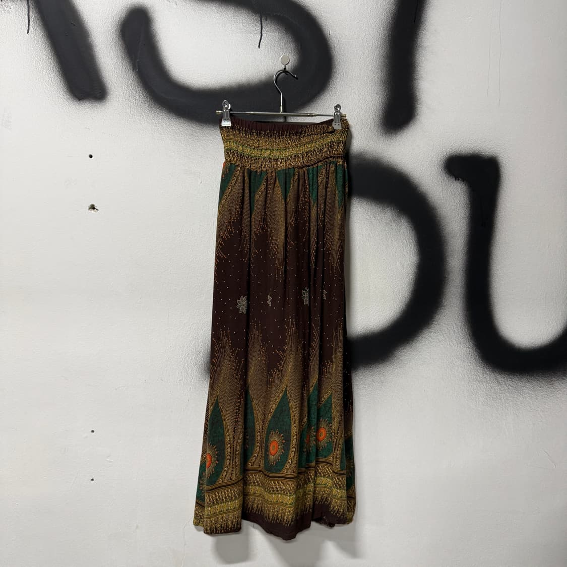 VTG 빈티지 보헤미안 히피 우드 밴딩 플레어 맥시 롱스커트 상품이미지2