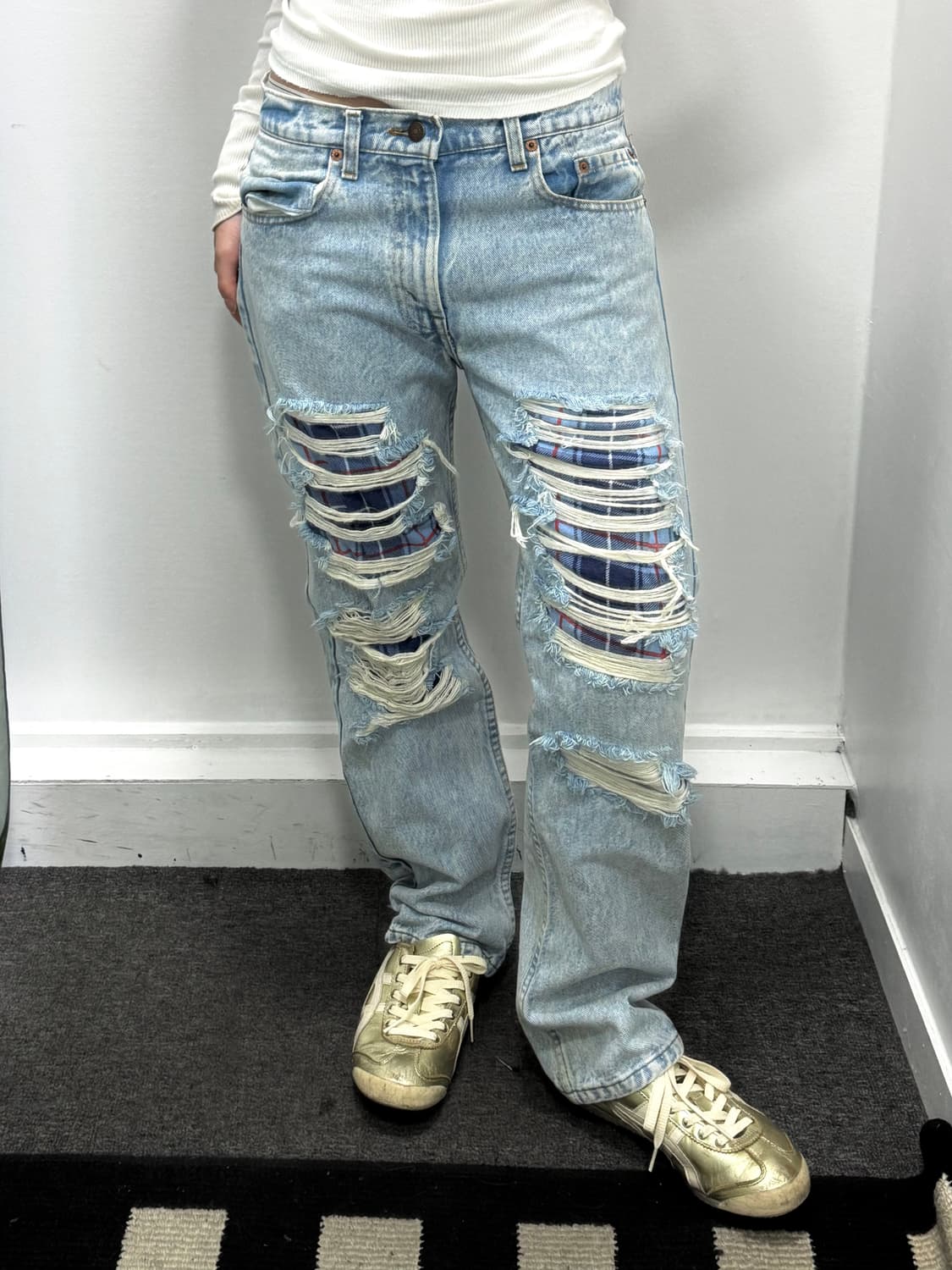 Levi’s 508 체크 디스트로이드 데님팬츠 상품이미지1