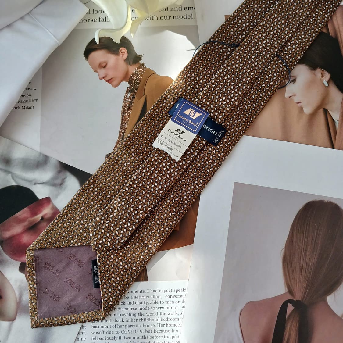 로랑베롱 실크 브라운 마이크로 패턴 넥타이 9.4cm 새제품 A19217 상품이미지4