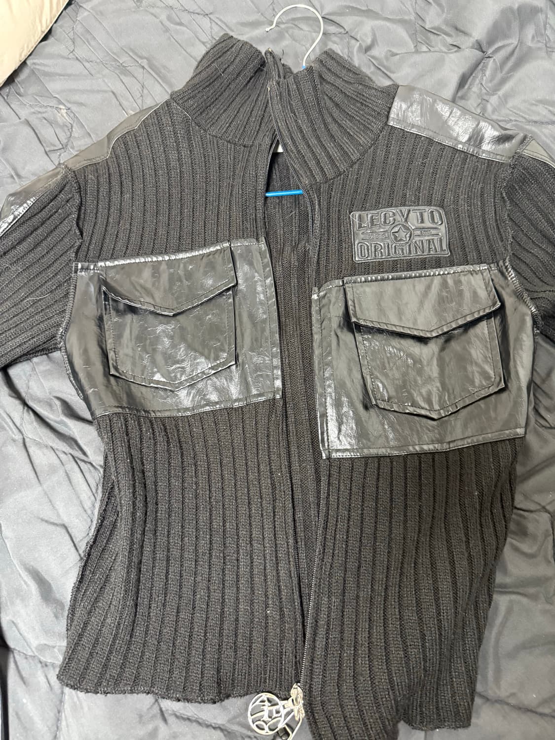 레시토 레더 집업 니트 상품이미지1