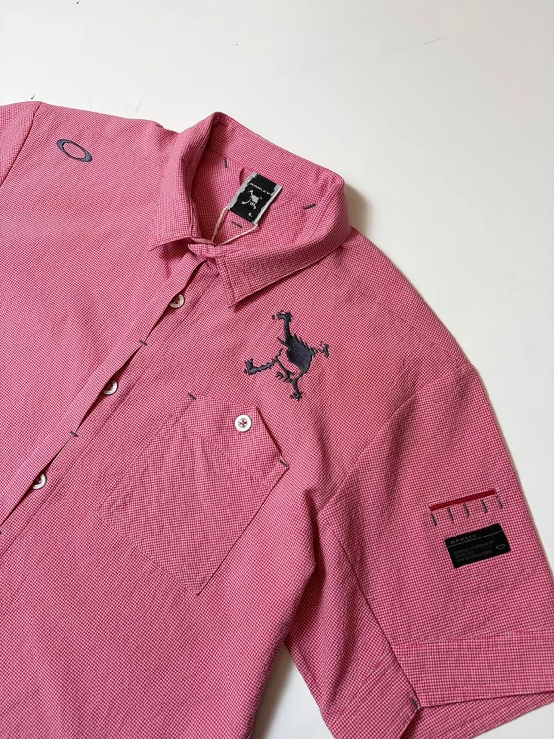 오클리 스컬 라인 핑크 체크 반팔 셔츠 PN9571 상품이미지2