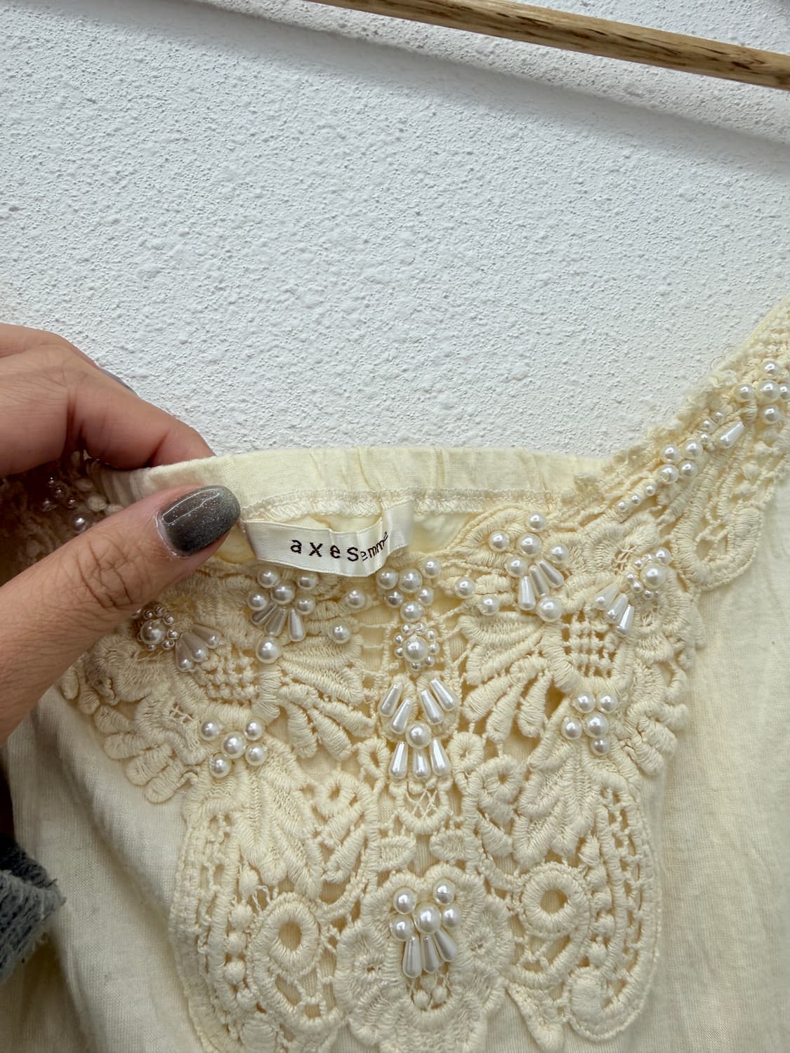 빈티지 Axes Femme 아이보리 비즈 레이스 슬리브리스 상품이미지6