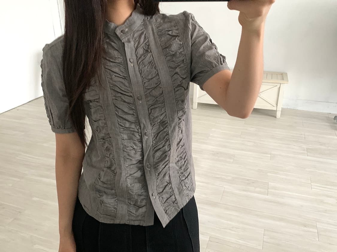 Grey Shirring Cotton Shirt 상품이미지6