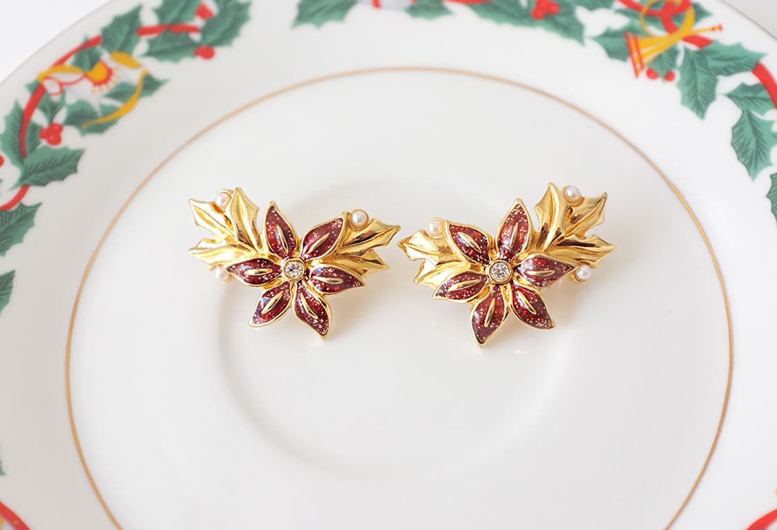 1990s 포인세티아 크리스마스 빈티지귀걸이 빈티지귀찌  상품이미지4