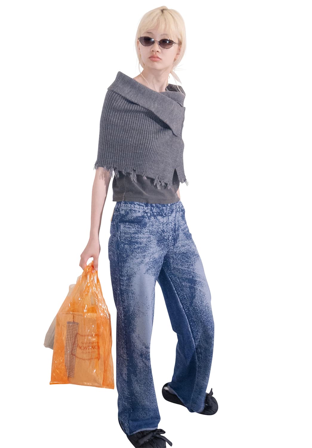 F) PERVERZE 퍼버즈 24시즌 대미지드 니트 케이프 에이프론 상품이미지8