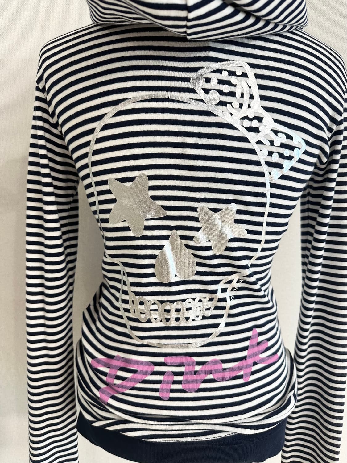 pink 스트라이프 해골 후드집업 네이비(새상품) 갸루 y2k 펑크 괴짜 상품이미지4