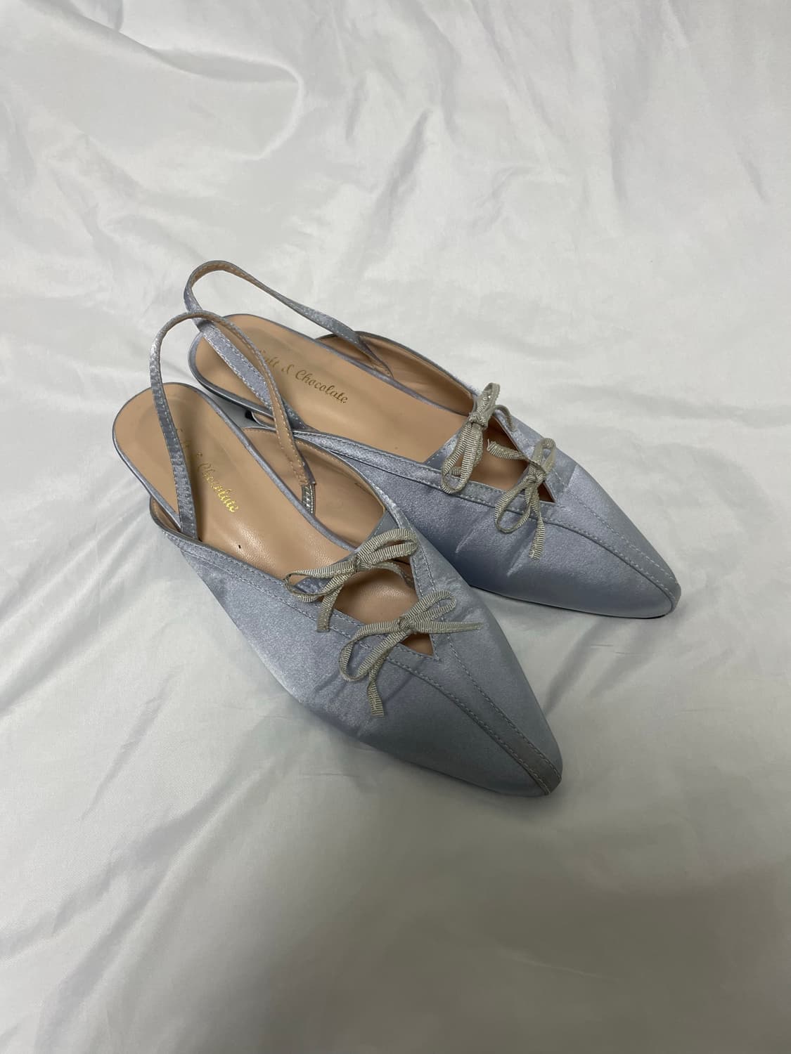 솔트앤초코릿 발레코어 더블 리본장식 슬링백 실버 상품이미지3