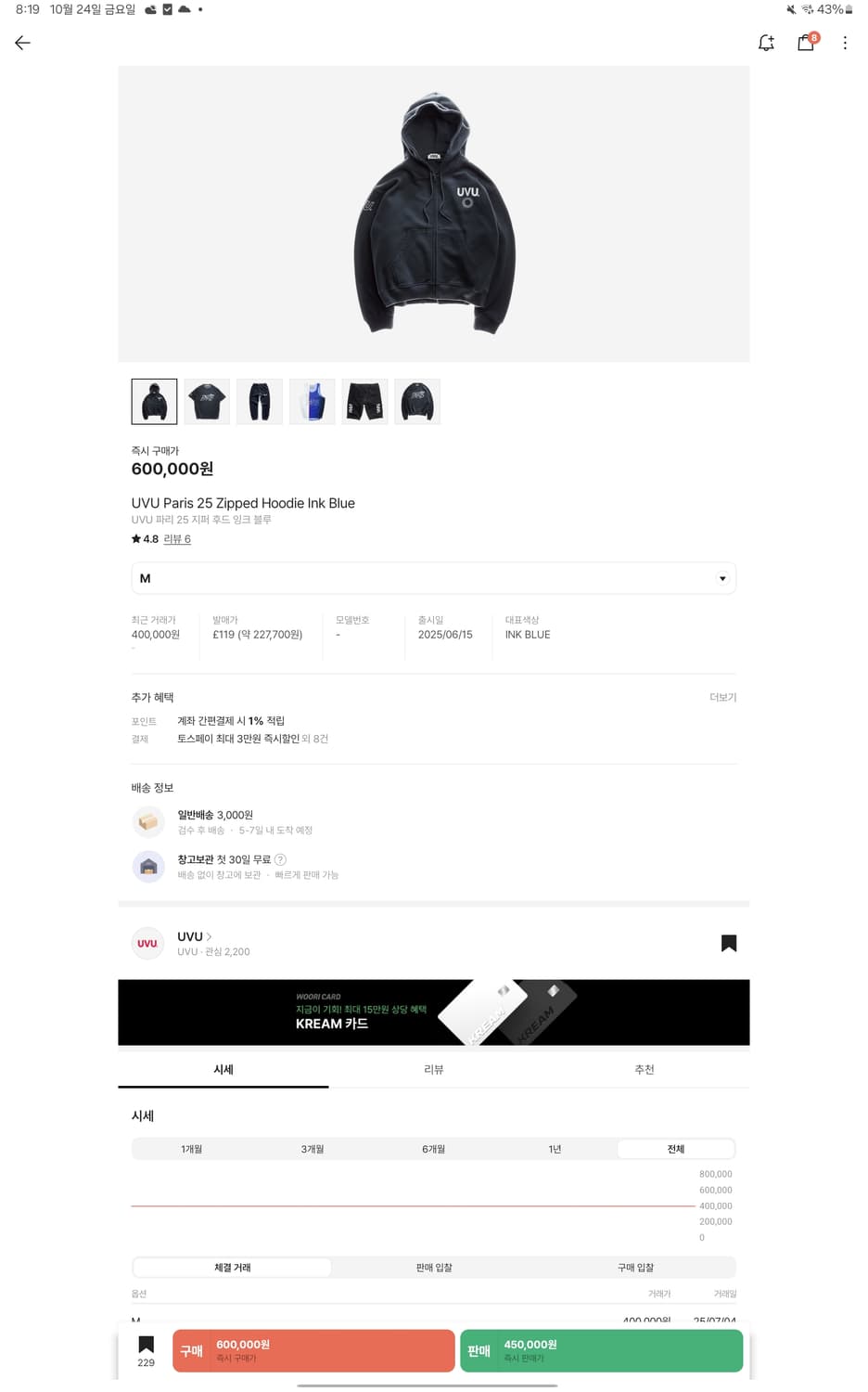 UVU 파리 25 지퍼 후드 잉크 블루 상품이미지1