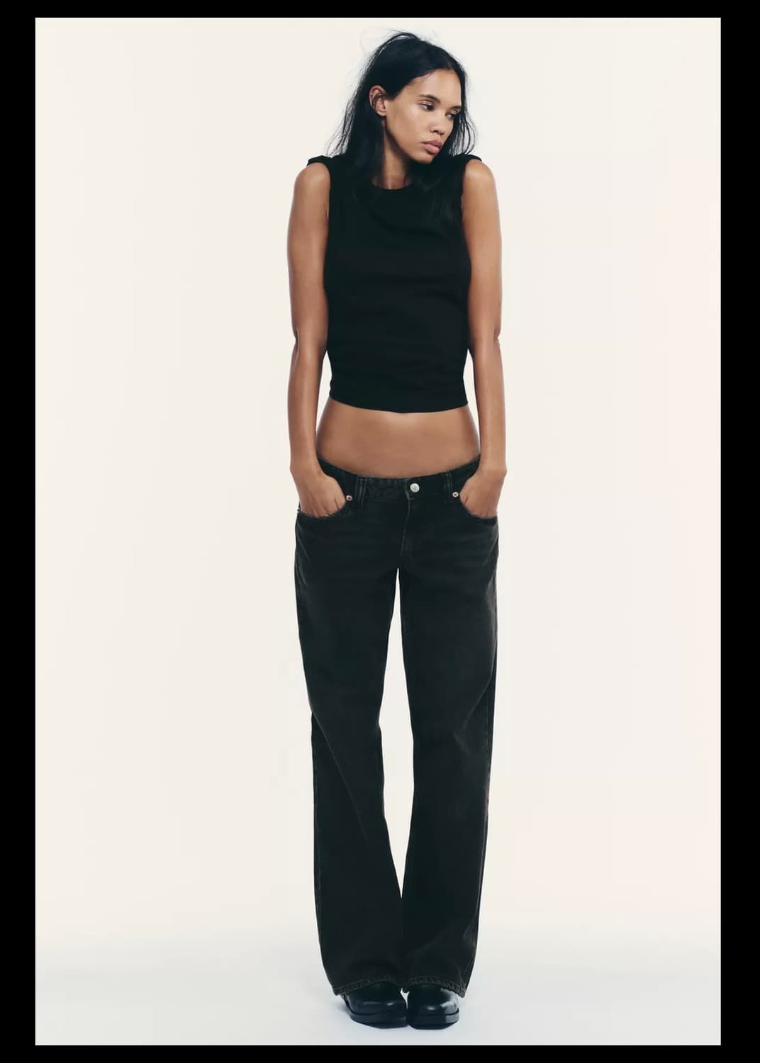 ZARA wide leg 로우라이즈 블랙 36 상품이미지3