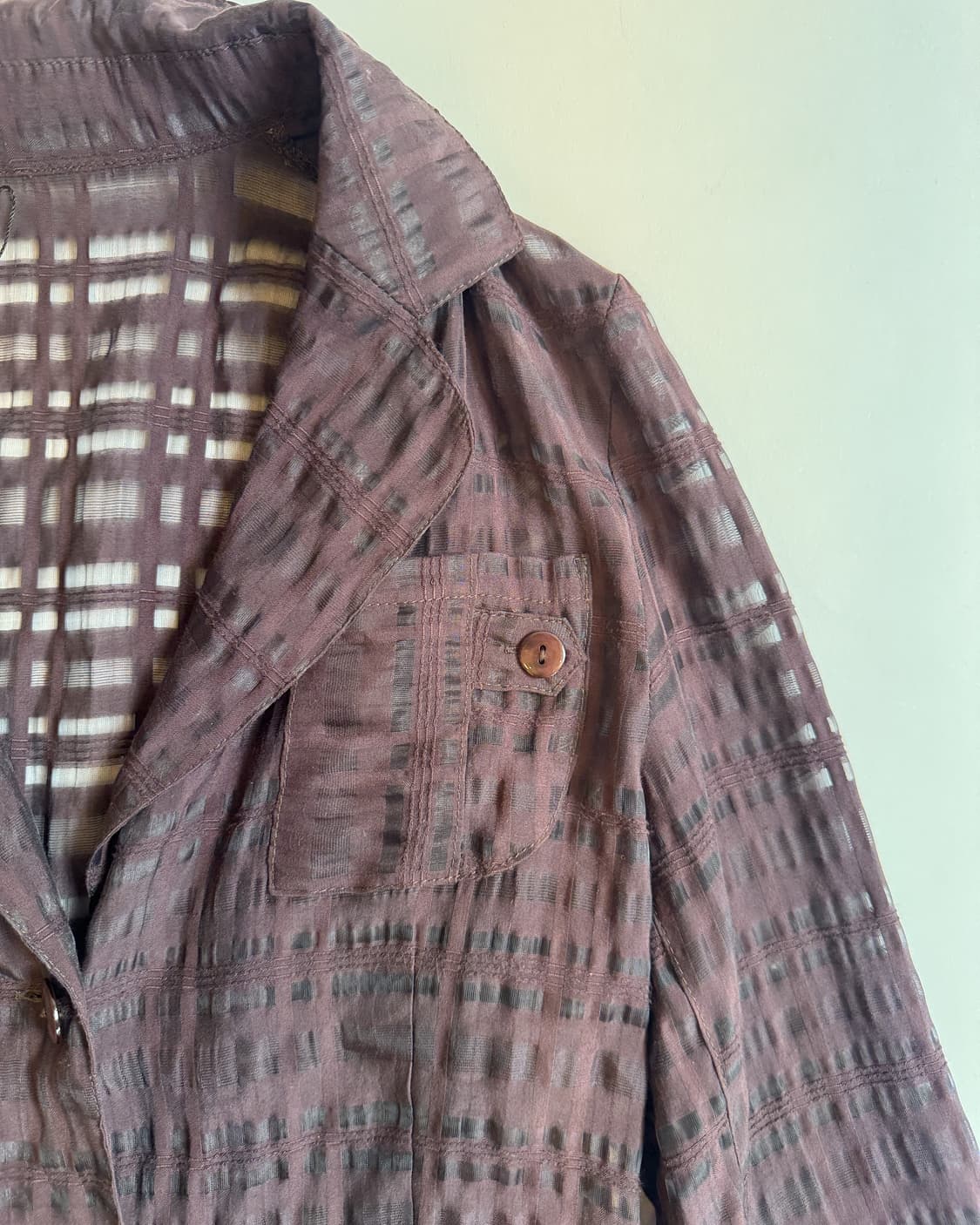 Brown Sheer Plaid Blazer Shirt 상품이미지2