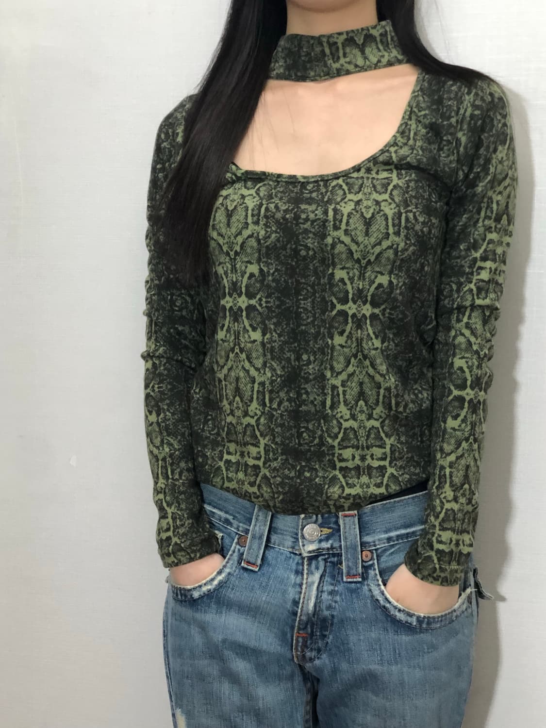 빈티지 그린 파이톤 탑 상품이미지4