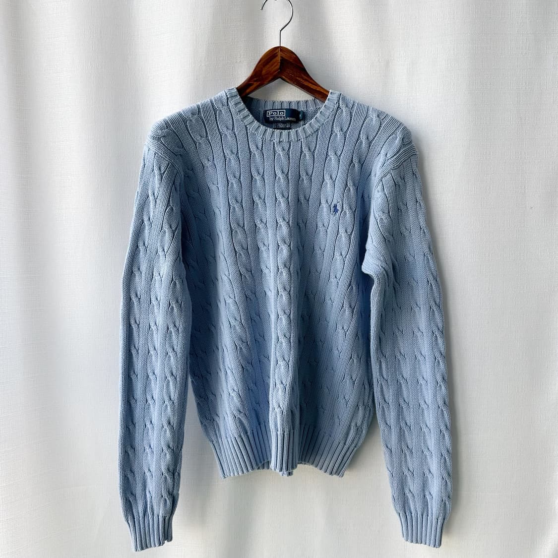 폴로 랄프로렌 케이블 니트 코튼 스웨터 스카이 블루 M 상품이미지1