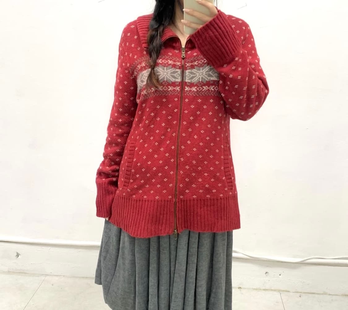 레드 노르딕 니트 집업 상품이미지2