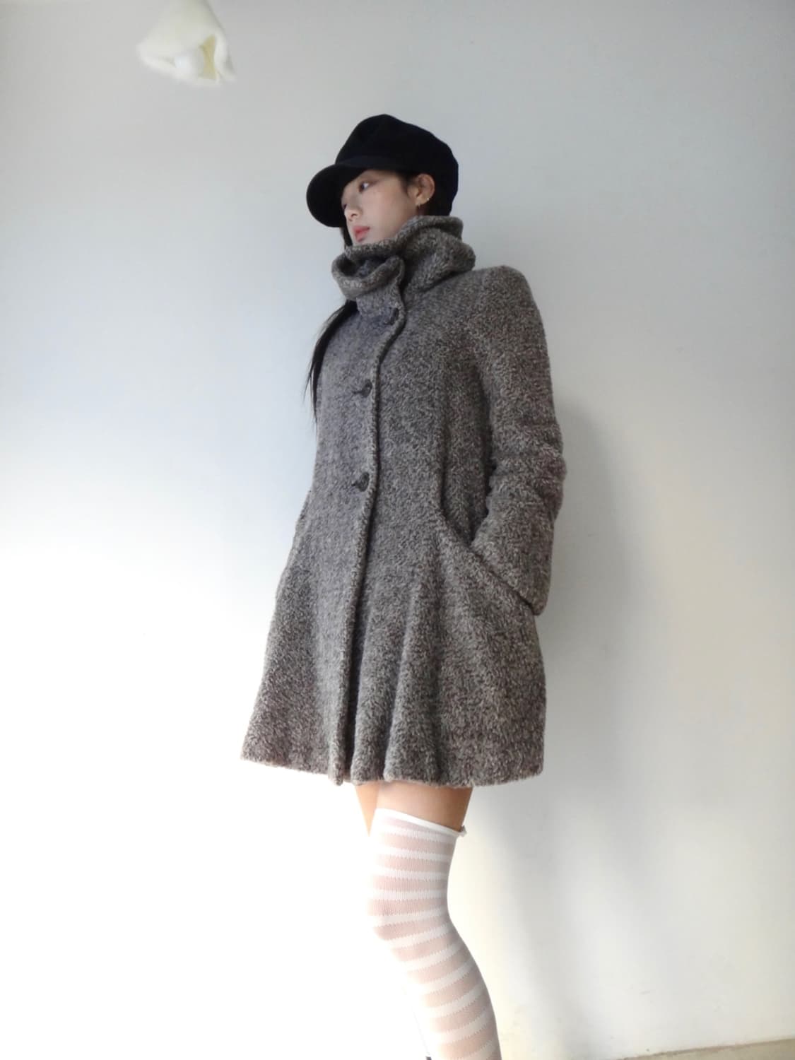 MINE high neck flare coat / brown grey 상품이미지6