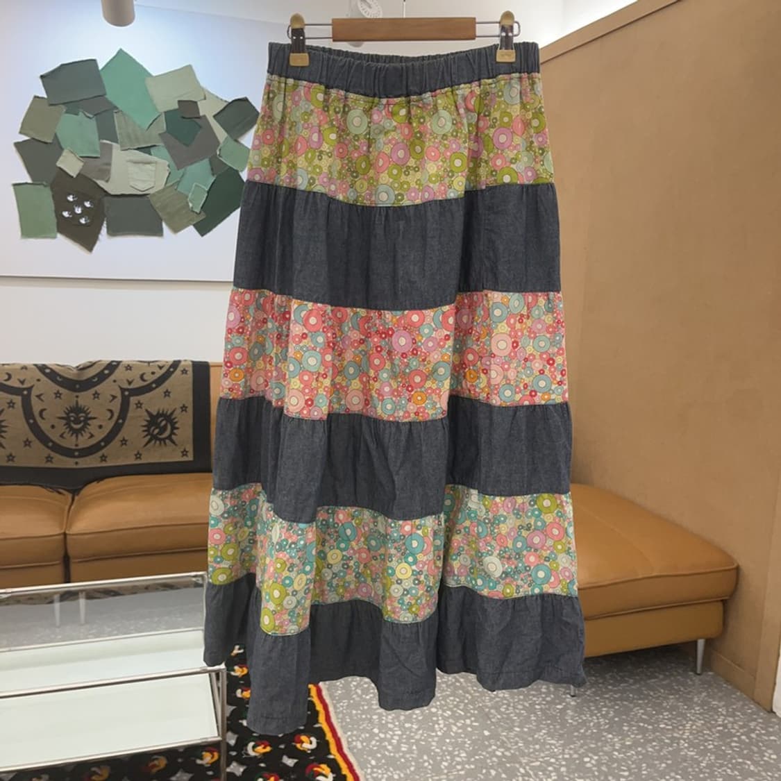 빈티지 모리걸 보헤미안 플라워 패치워크 롱스커트 26인치 C07904 상품이미지2