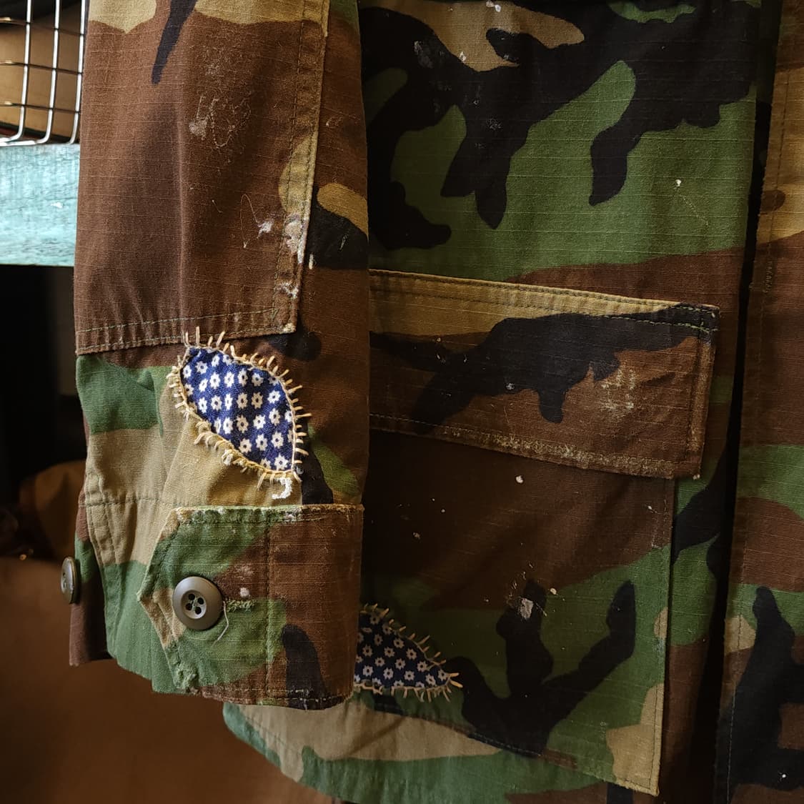 90s 미군 우드랜드 카모셔츠 BDU 미디움 레귤러 커스텀 상품이미지8