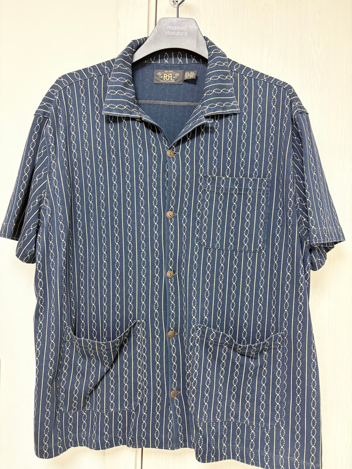 RRL 인디고 프린트 저지 캠프 셔츠 L 상품이미지4