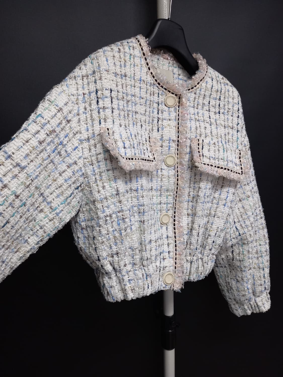 새 ANNA 안나 춘추 트위드 숏 자켓 F 44-66 상품이미지4