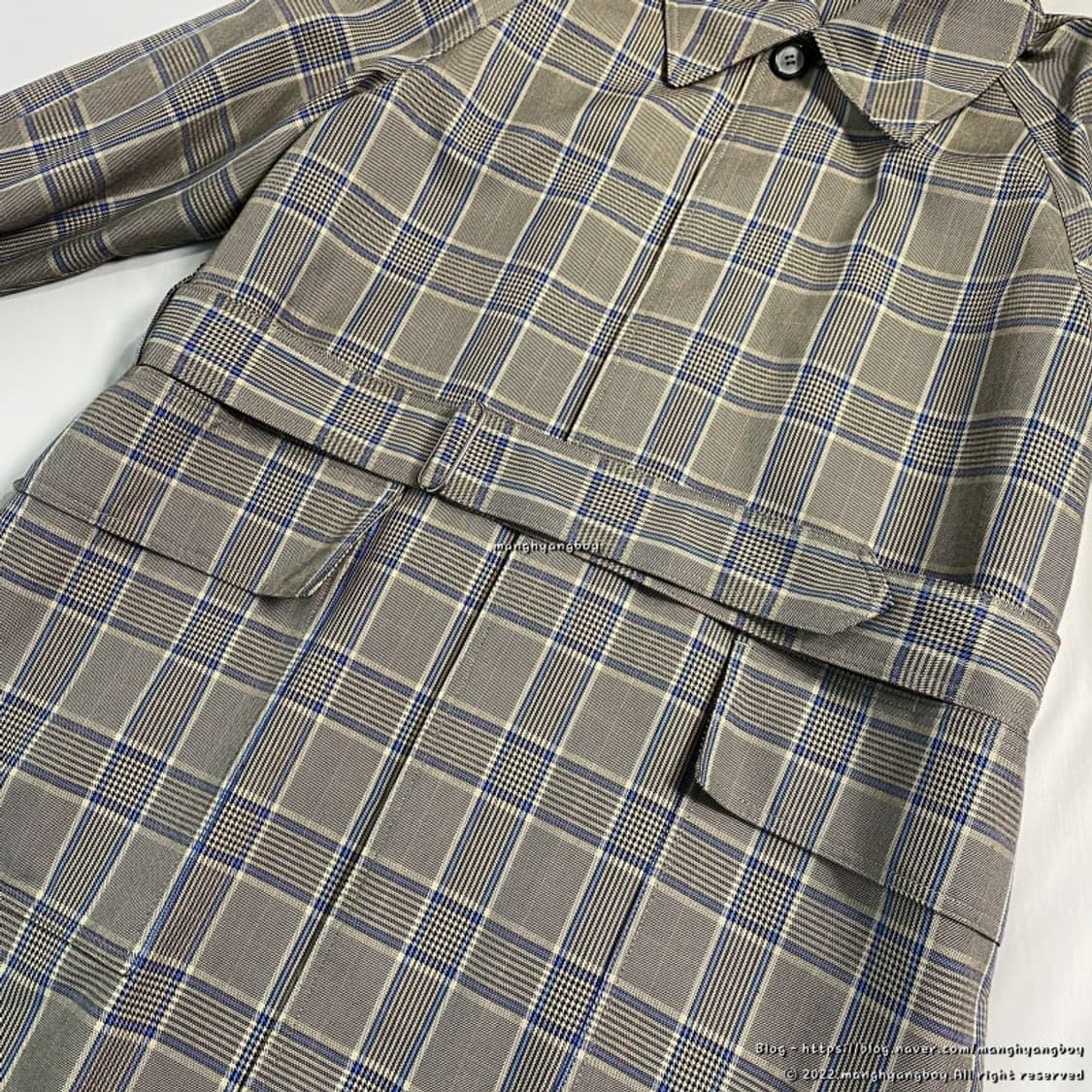 솔리드옴므 블루 체크 트렌치코트 베이지 48 (새상품급) 상품이미지4