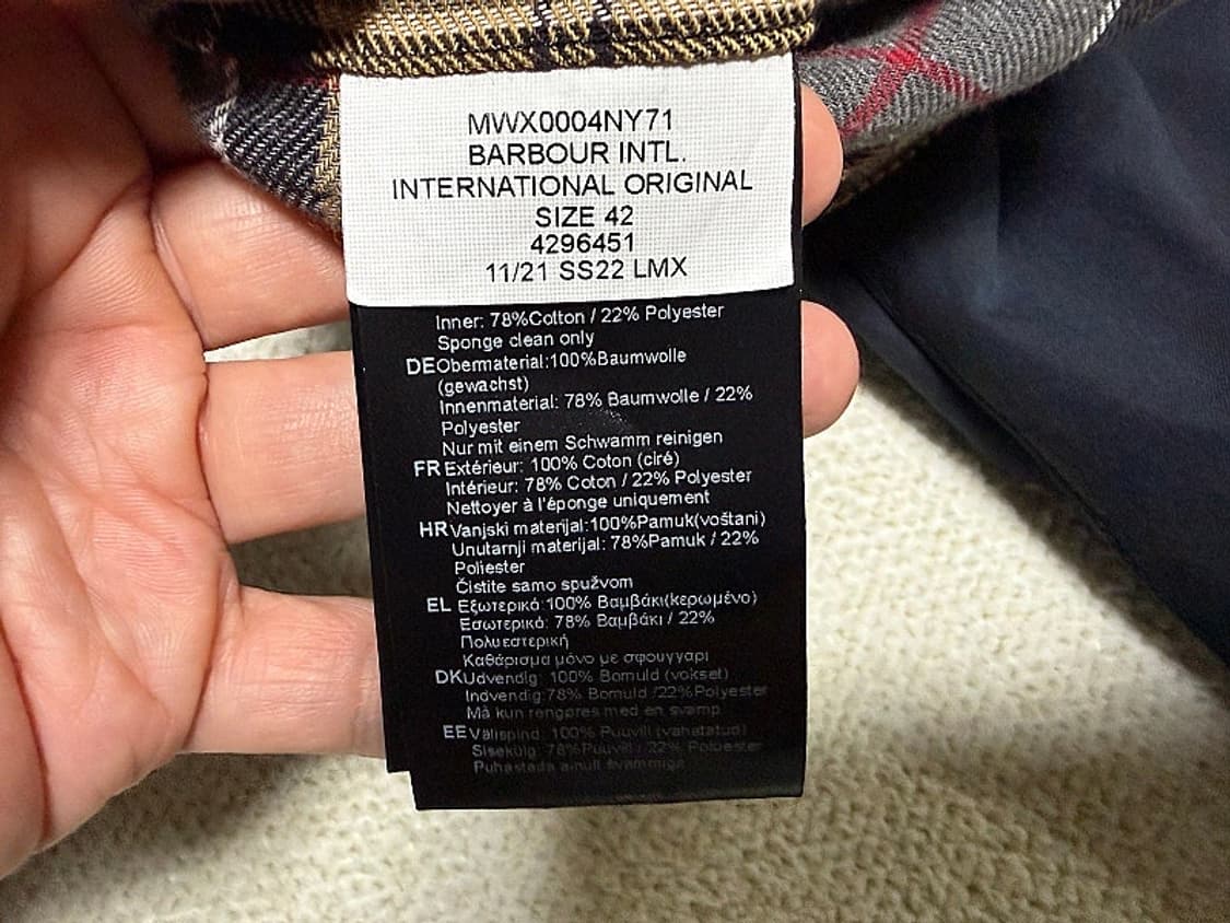 바버 인터네셔널 오리지날 왁스 자켓 남성용 105사이즈 상품이미지4