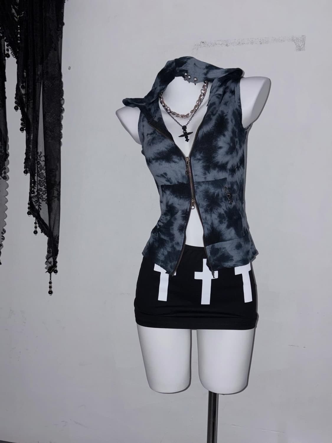 투웨이 딱붙 나시 후드집업 고스펑크 와투케 00s 갸루 상품이미지1