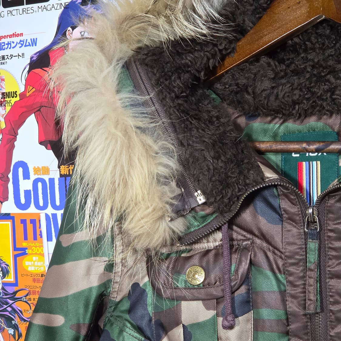 빈티지 카모 밀리터리 퍼 후드 패딩 점퍼 상품이미지3