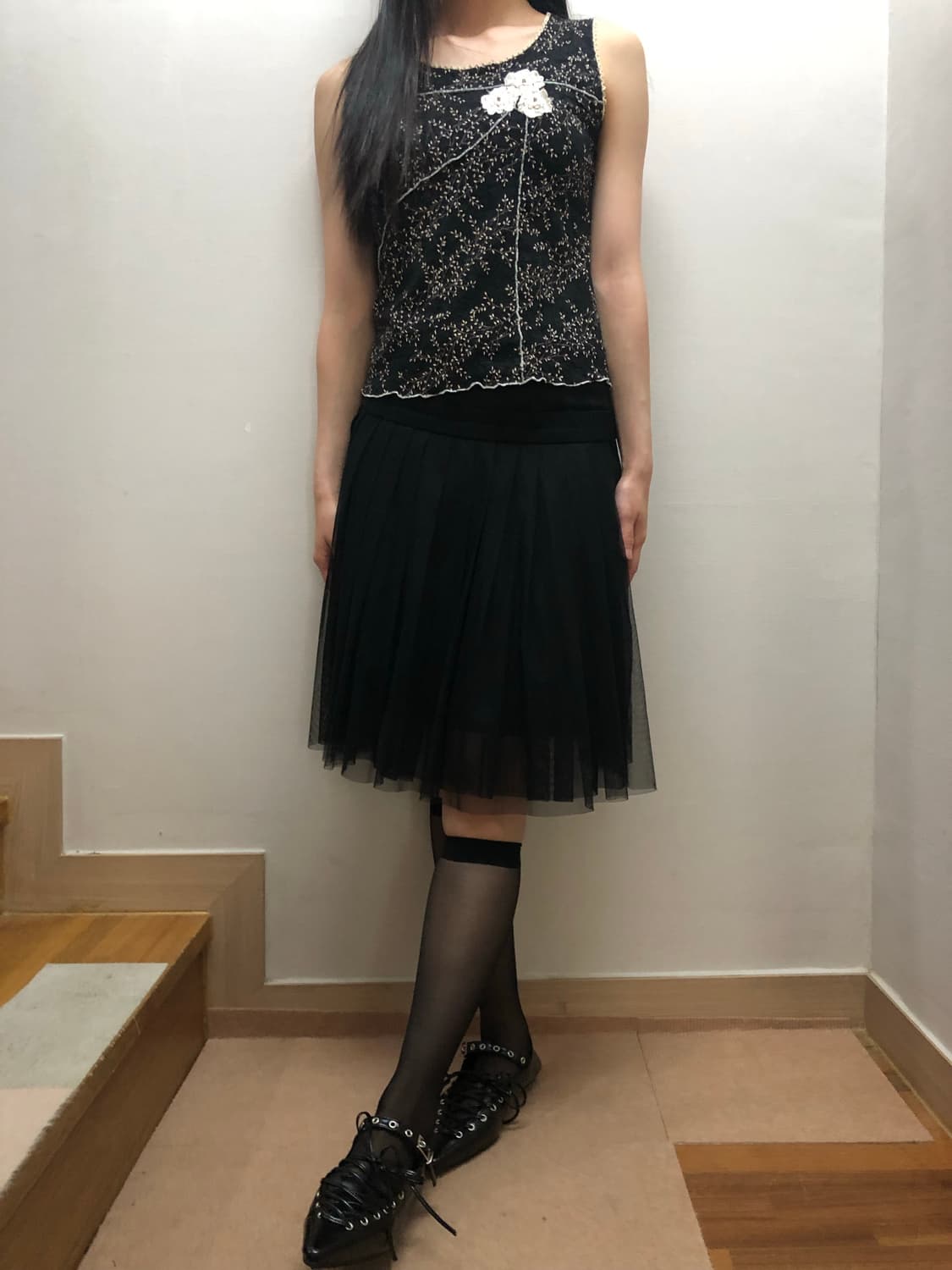 빈티지 블랙 레이스 미디 스커트 상품이미지2