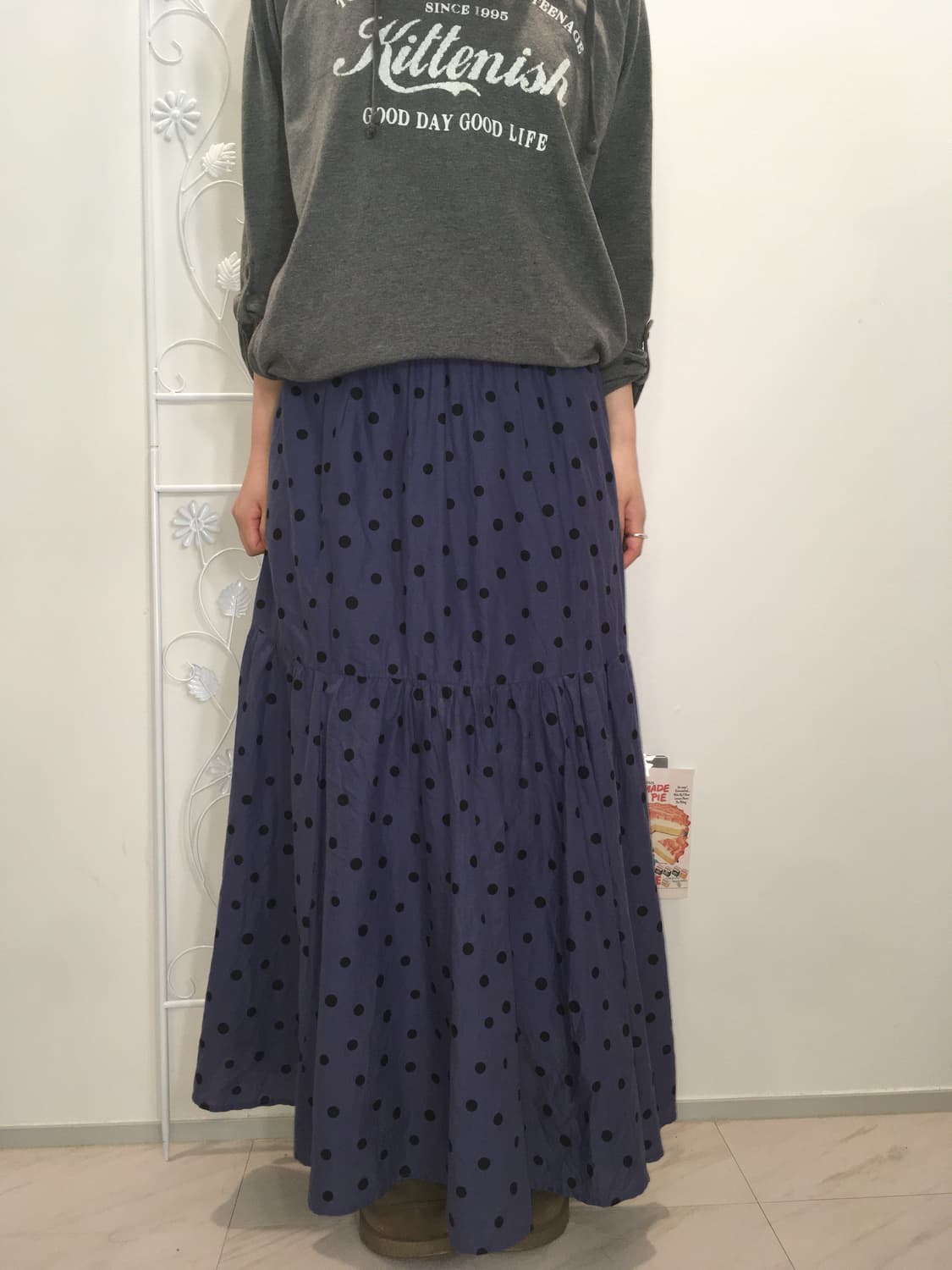 jpn vintage blue navy dot long skirt 상품이미지3