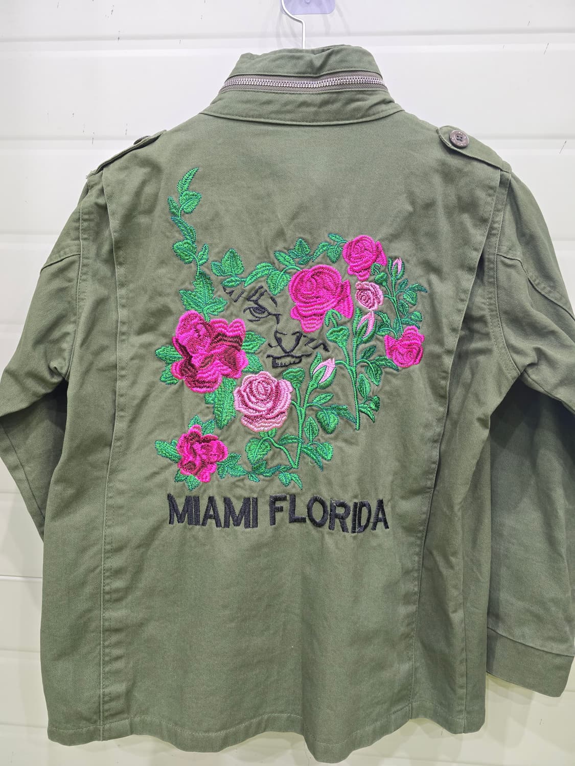 카키 야상 자켓 - 꽃 자수 & 큐빅 장식 상품이미지6