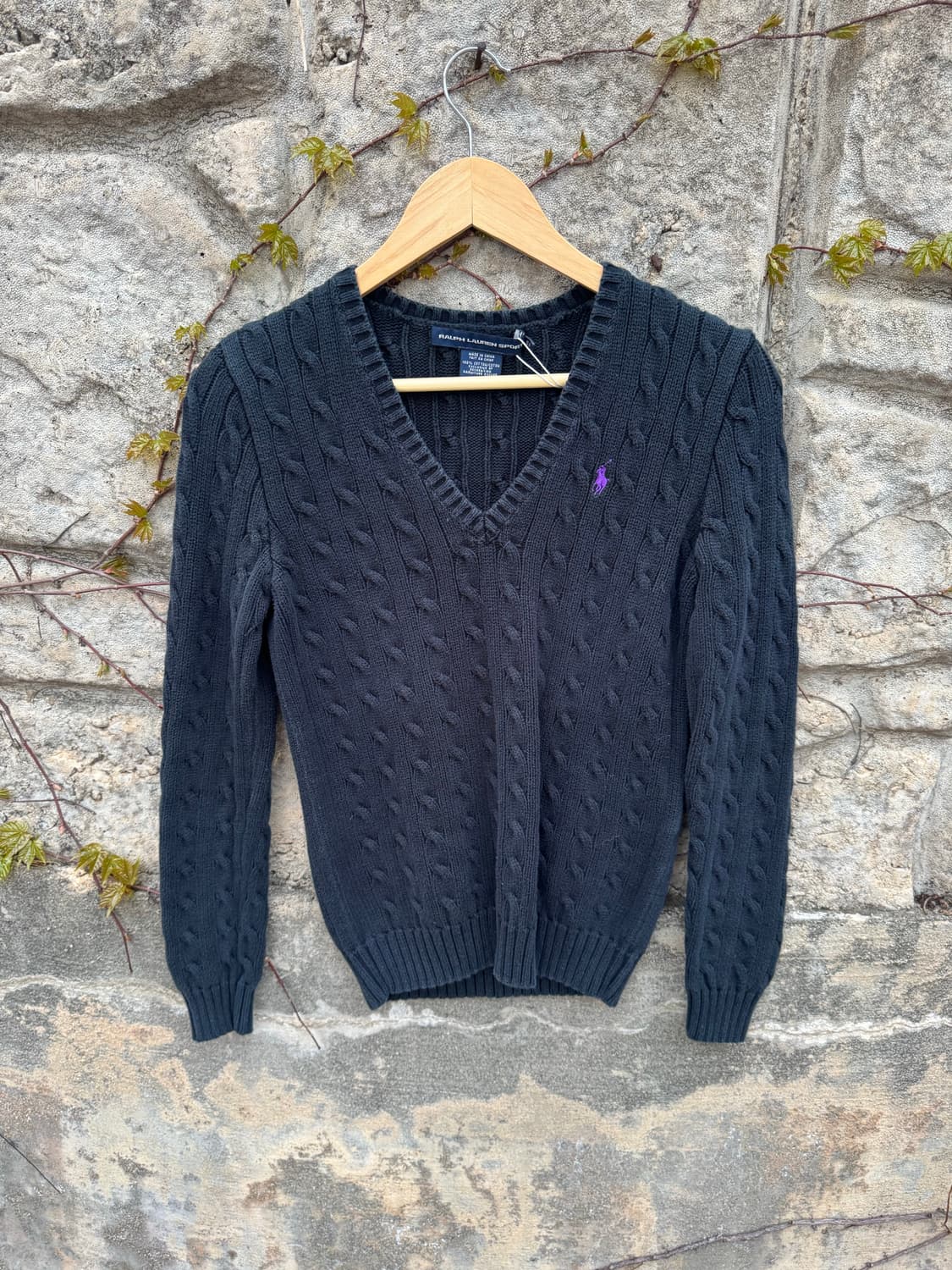 폴로 랄프로렌 빈티지 우먼 꽈배기 브이넥 코튼 니트 블랙 s 상품이미지1