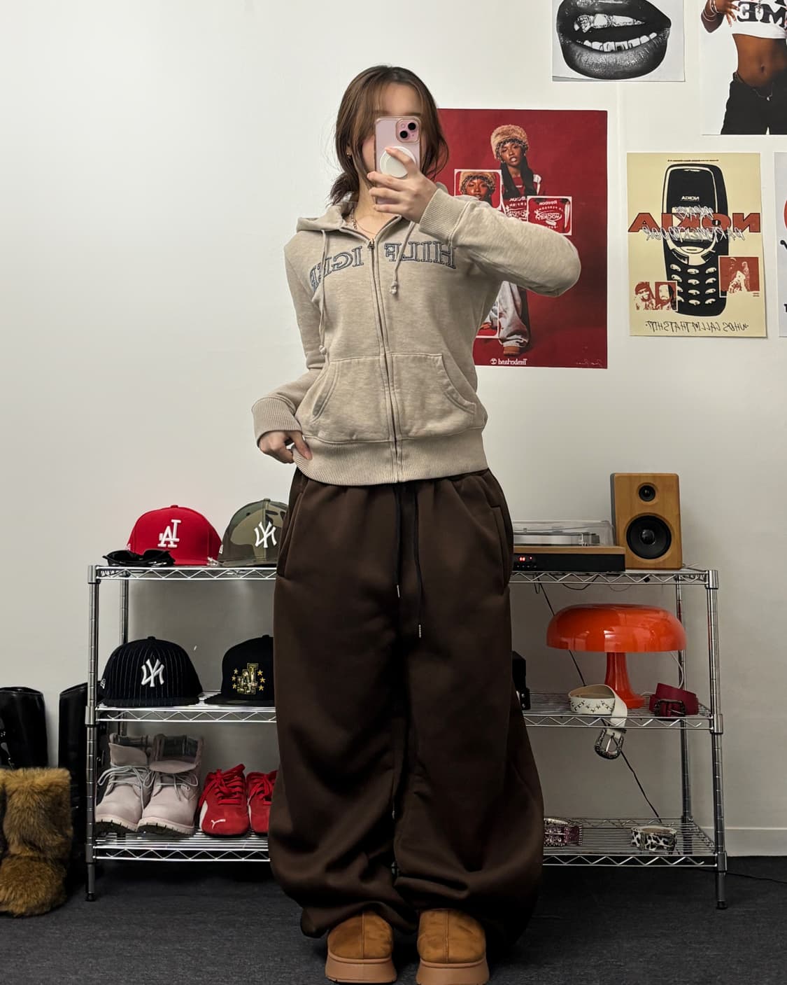 타미힐피거 00s 아플리게 로고 베이지 후드집업 상품이미지4