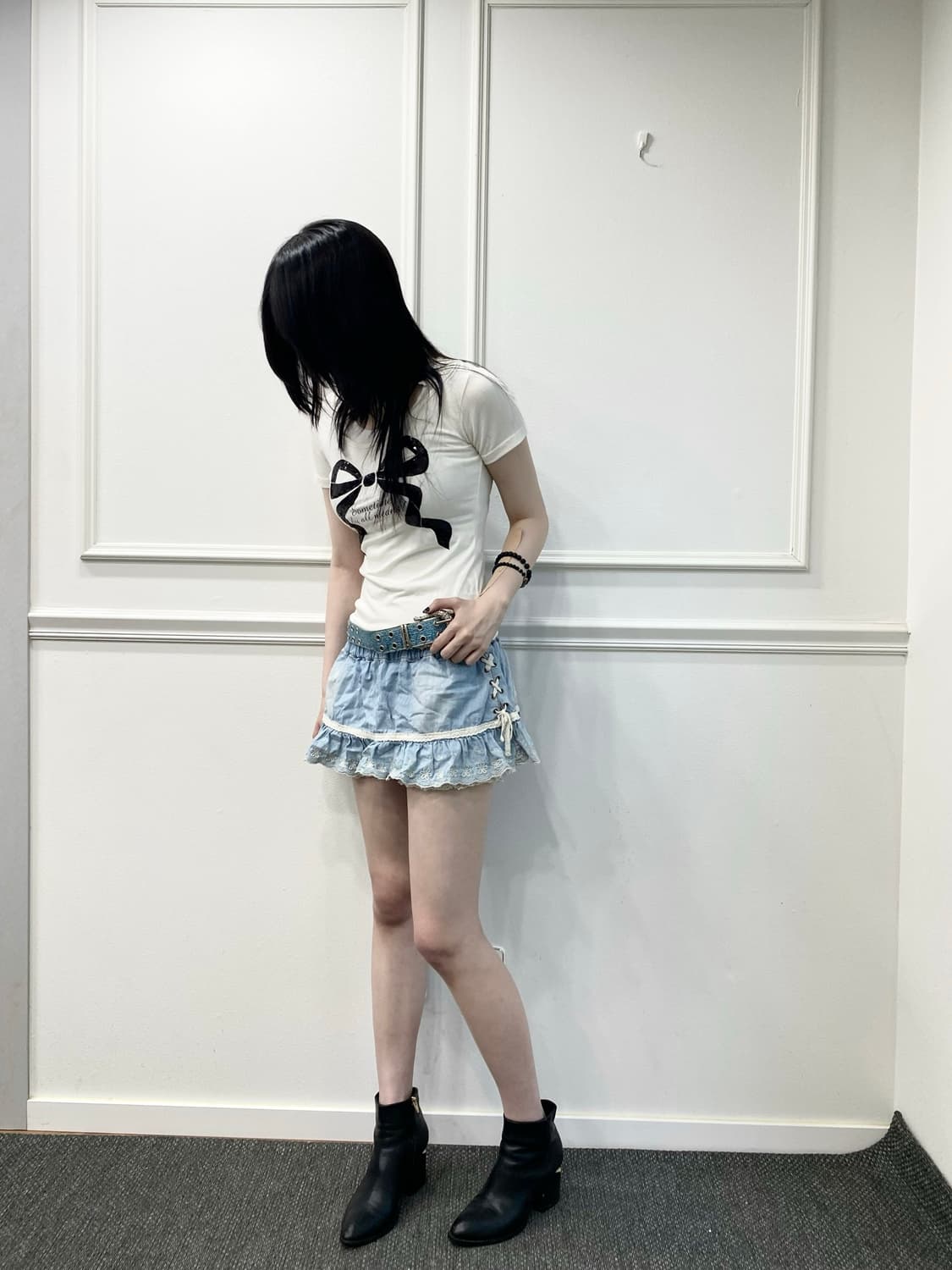  Y2K Ribbon Print Slim Fit Tee 상품이미지3