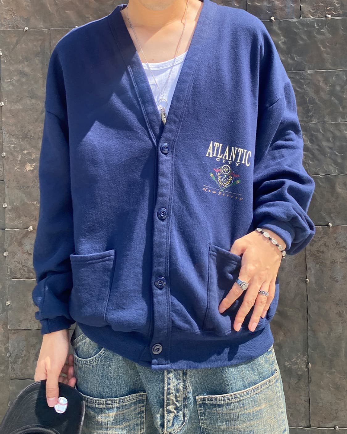 빈티지 구제 네이비 브이넥 가디건 상품이미지3