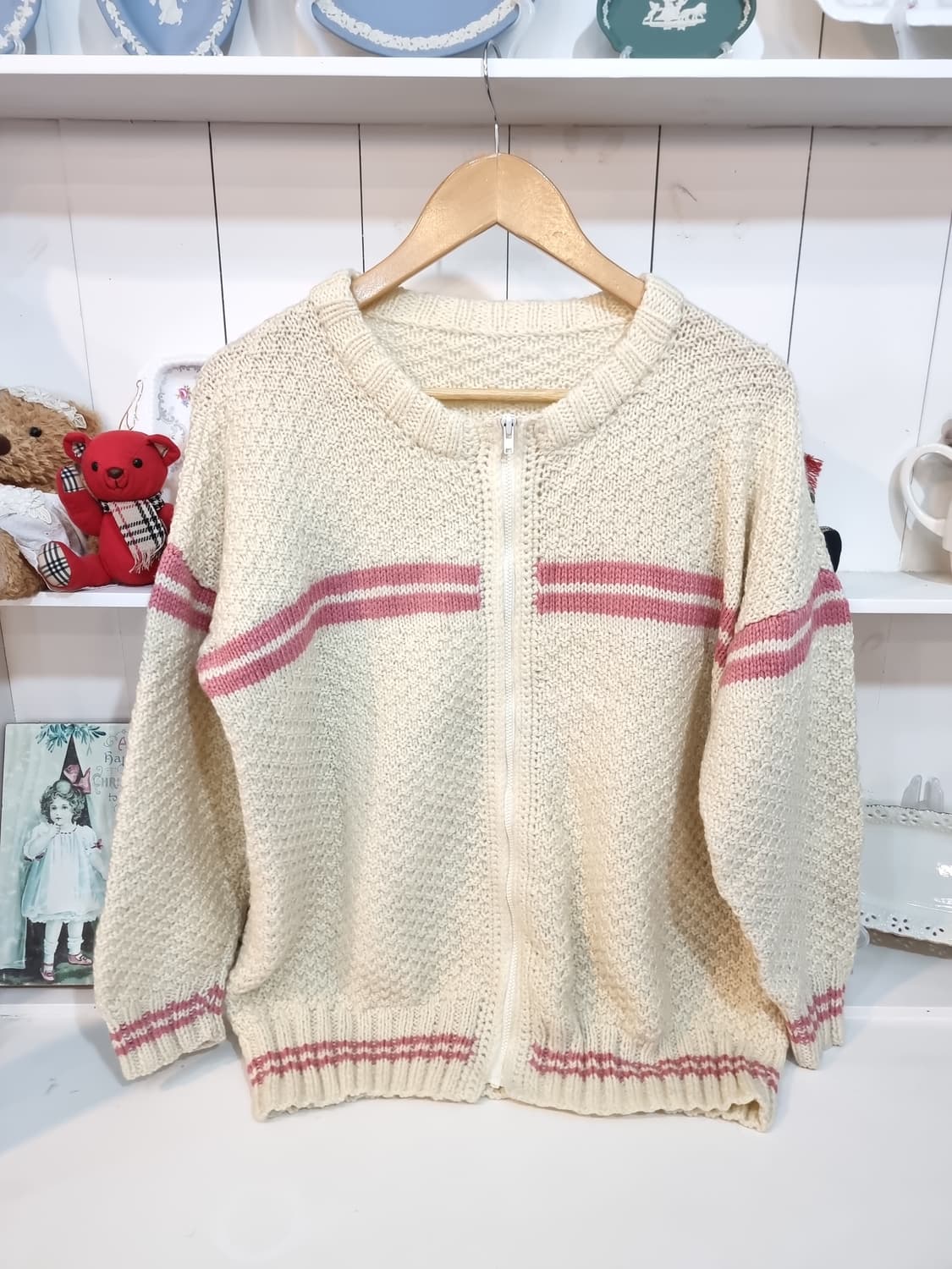 핸드메이드(Handmade) 딸기우유+밀크티 니트 집업 가디건 상품이미지3